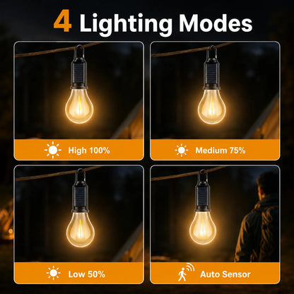 Solar Camping Light Bulb USB Rechargeable Hanging Tent Lamp Waterproof Portable Outdoor Lantern for Camping BBQ Garden Decor