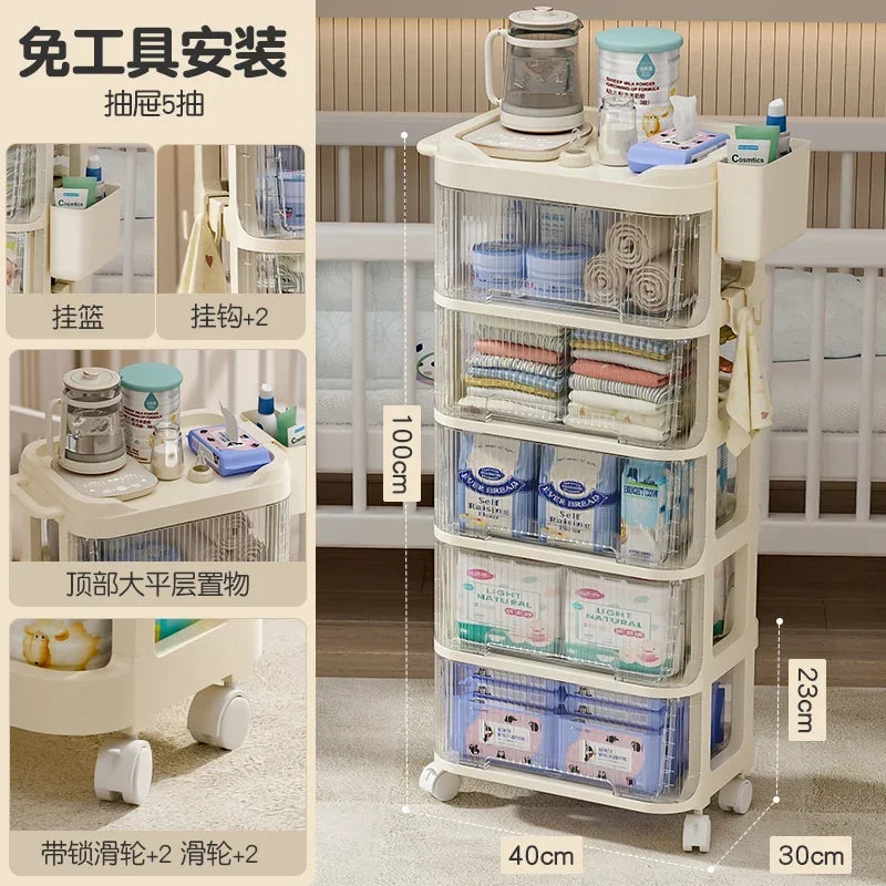 Baby Product Storage Rackmobile Stroller Organizerbottle and Tableware Drainage Boxdustproof Storage Cabinet for Baby Essentials