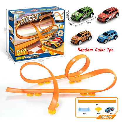 Flexible Race Car Ramp Track Kid Toy Set DIY Assembled Turborace Track Portable Travel Toy Catapult Rail Racing Roll Race Track
