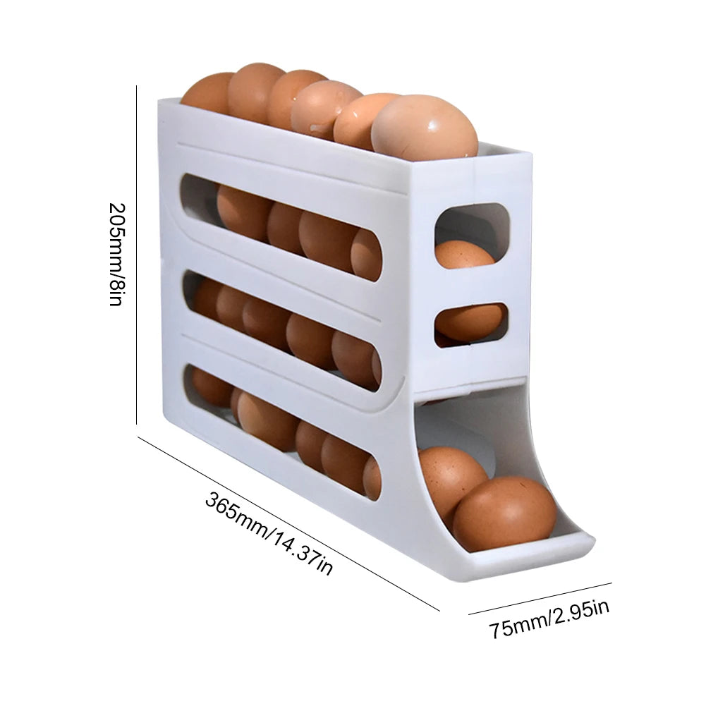 4 Layer Automatic Egg Roller Space Saving 30 Egg Container Rolling Egg Holder Plastic Egg Tray for Refrigerator Kichen Cabinet