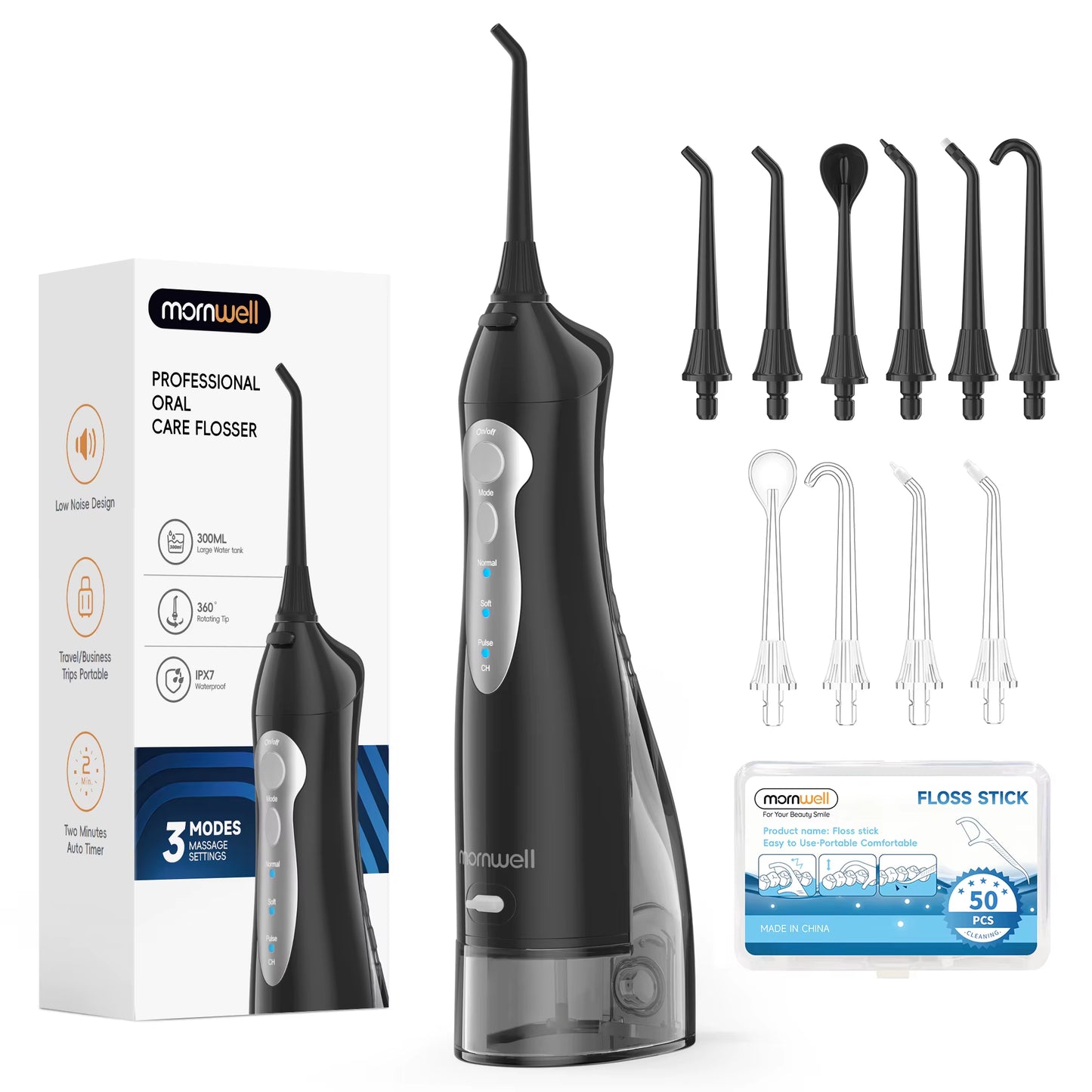 Water Flosser Teeth Picks 6 Jets 3 Modes Portable Cordless D52 Water Floss for Teeth Cleaner IPX7 Waterproof Oral Picks