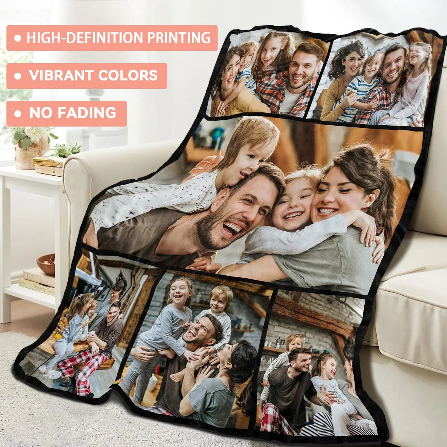 1Pc Customized Blanket Your Design Logo Family Photo Print Warm Smooth Blanket Custom for Lover Mom for Father' Day Gift Ideas