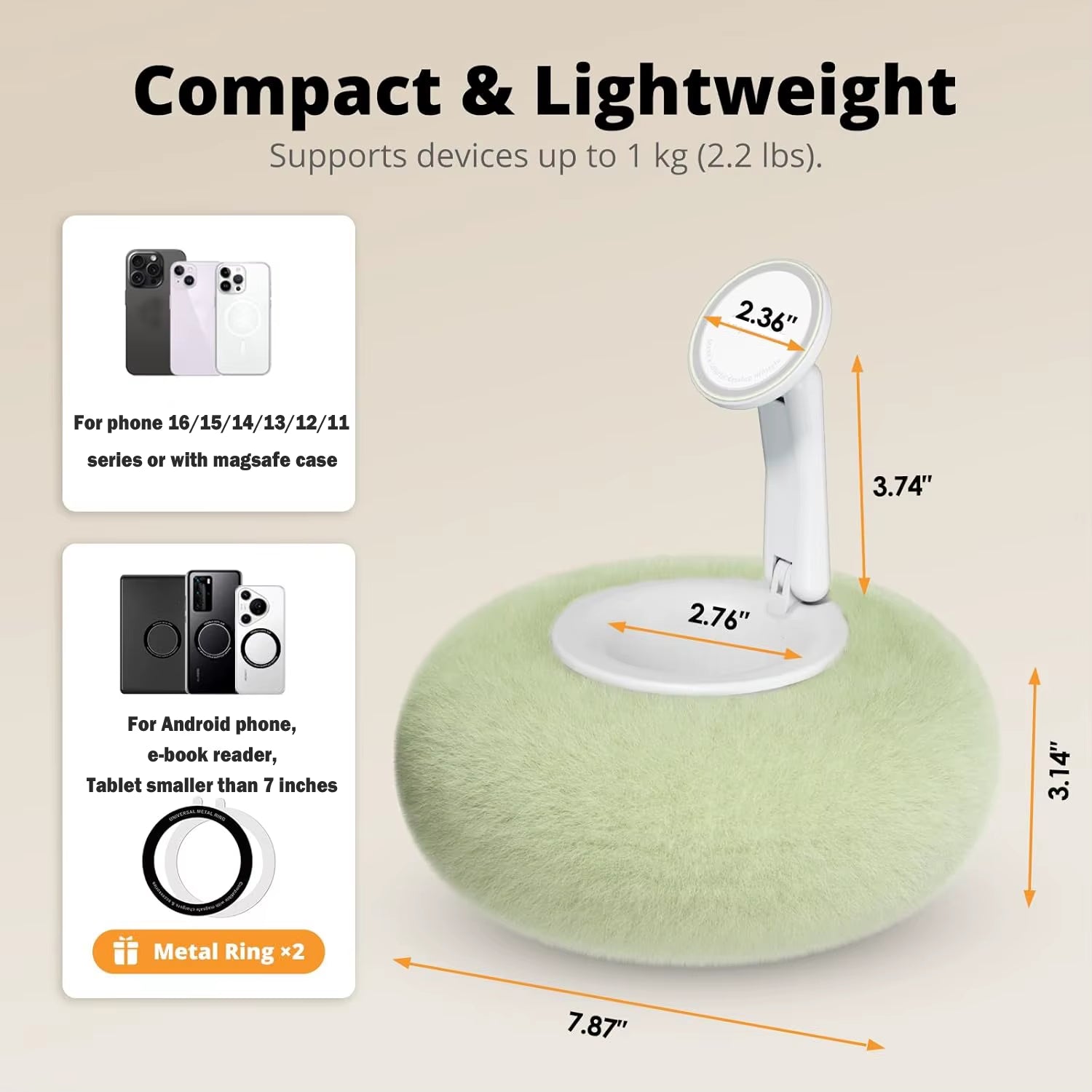 2025 Magnetic Pillow Stand for Kindle E-Book, 3.5-7' Tablet or Other Devices, Adjustable Pillow Phone Holder for Reading on Bed