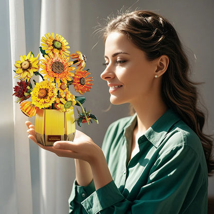 Van Gogh Sunflowers 1328Pcs Building Blocks with Vase, Art Building Toys, DIY Flower Bouquet Home Decor, Gift Ideas Women Girls