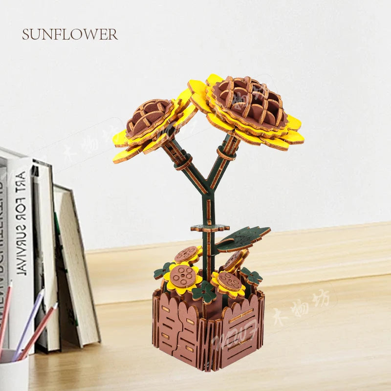 3D Flower Wooden Puzzles, DIY Wooden Flowers Model Kit Building Set Crafts for Adults to Build, Botanical Collection Gift Ideas