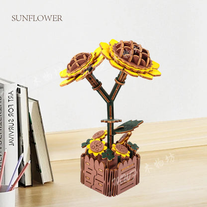 3D Flower Wooden Puzzles, DIY Wooden Flowers Model Kit Building Set Crafts for Adults to Build, Botanical Collection Gift Ideas