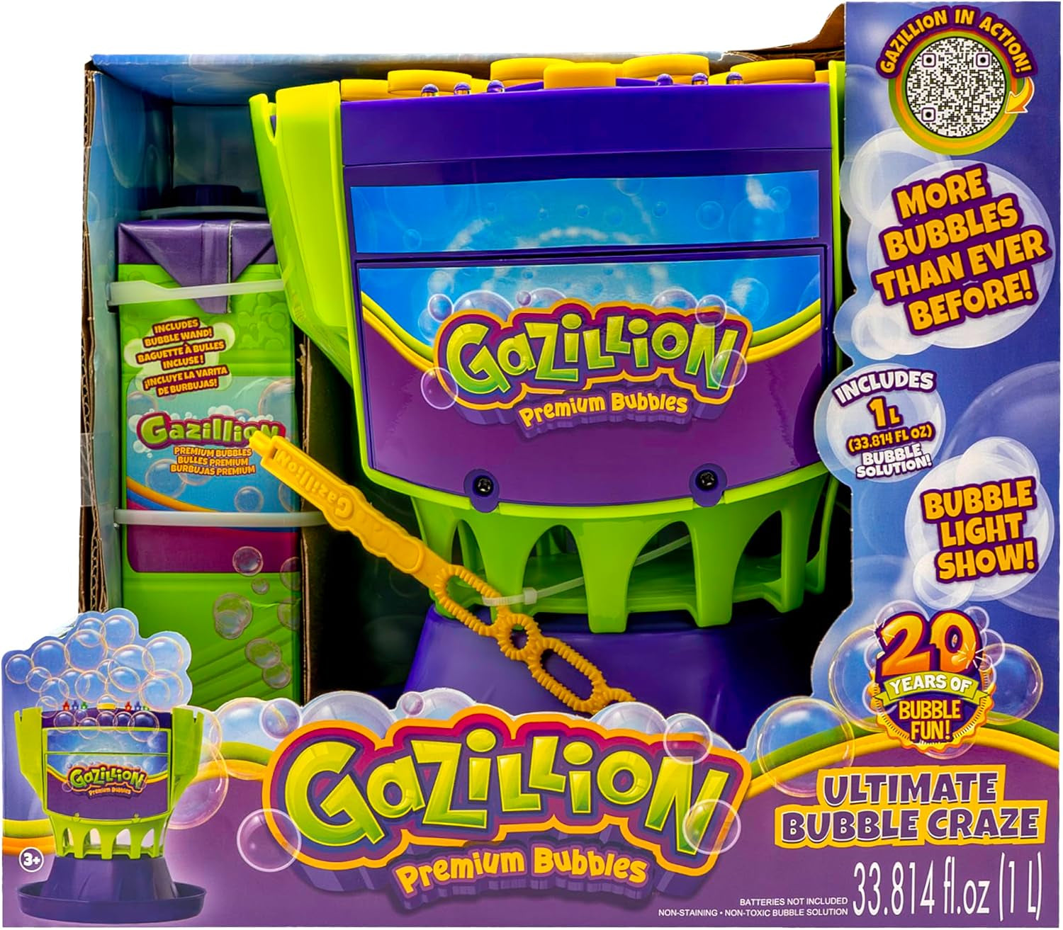 LED Bubble Machine with Color-Changing Lights & 1L Solution