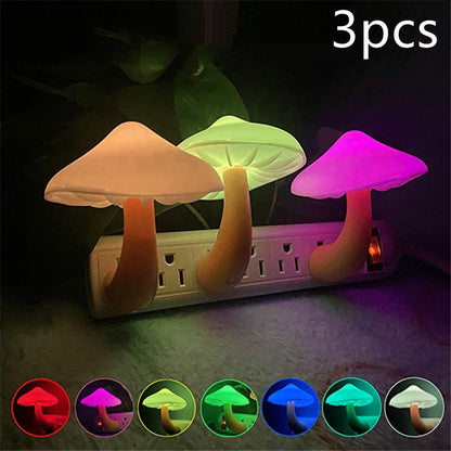 LED Night Light Mushroom Wall Socket Lamp EU US Plug Warm White Light-Control Sensor Bedroom Light Home Decoration