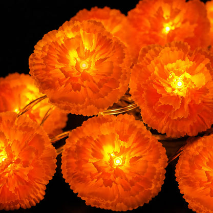 3M Battery-Powered Mexican Marigold LED String Lights, 20 Flashing Orange Cempasuchil Garland, Great for Day of the Dead Altars, Fall Decor for Home, Porch & Table Decor
