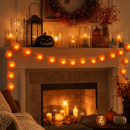3M Battery-Powered Mexican Marigold LED String Lights, 20 Flashing Orange Cempasuchil Garland, Great for Day of the Dead Altars, Fall Decor for Home, Porch & Table Decor