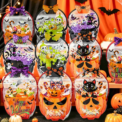 20 Pcs Halloween Gift Bags, Plastic Candy Bags, Trick or Treat Bags with Handle,Featuring Cauldron and Pumpkin Designs. Ideal for Students, Teachers, and Neighbors, Perfect for Storing Classroom Snacks and as Party Favors at Halloween Birthday Parties
