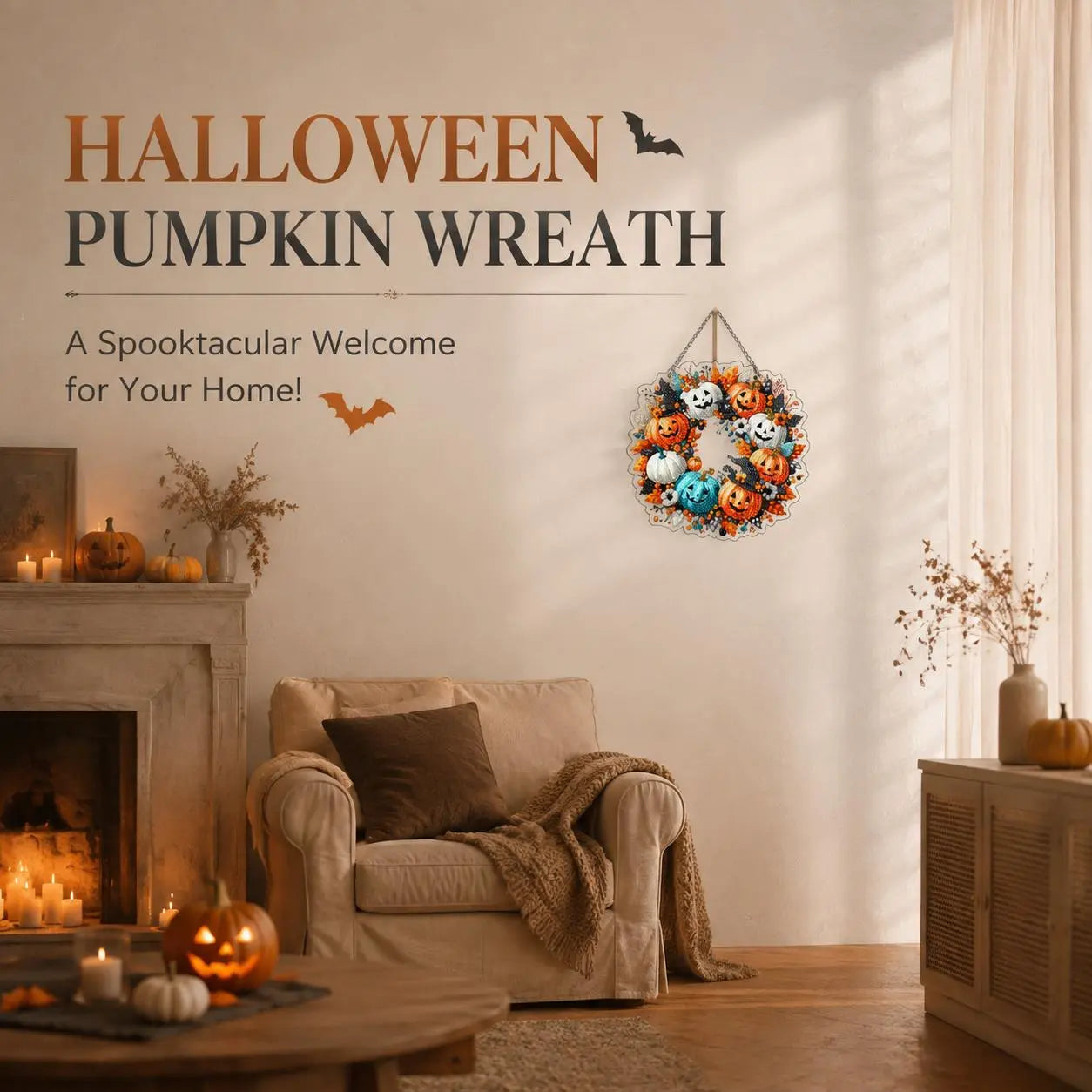 9.8In Shiny Halloween Diamond Art Kits Hanging Suncatcher Set, Witch-Black Cat-Ghost Reading-Pumpkin Designs, Acrylic DIY Rhinestone Ornament, Window Wall Decoration Gift for Kids
