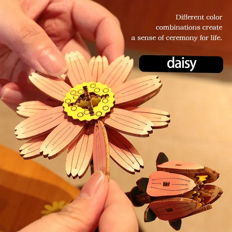 3D Flower Wooden Puzzles, DIY Wooden Flowers Model Kit Building Set Crafts for Adults to Build, Botanical Collection Gift Ideas