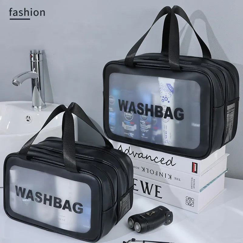 Dry-Wet Separation Double Transparent PU Makeup Bag Portable Washing Bag Cosmetic Storage Bag Travel Fitness Swimming Essentials