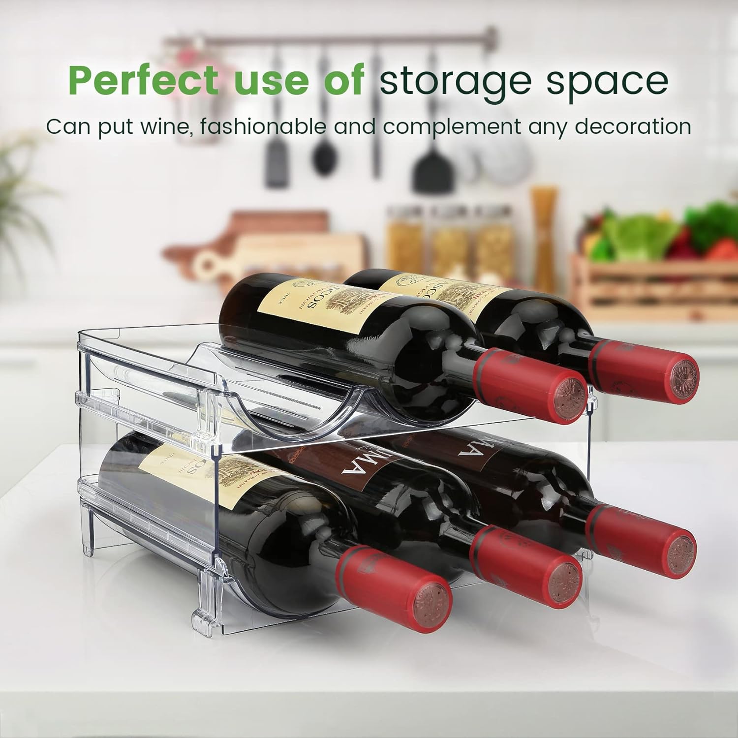 spospo Water Bottle Organizer for Cabinet, Water Bottle Storage Organizer, 2 Packs Water Bottle Storage Rack, Water Bottle Holder for Cabinet, Stackable Water Bottle Storage Rack