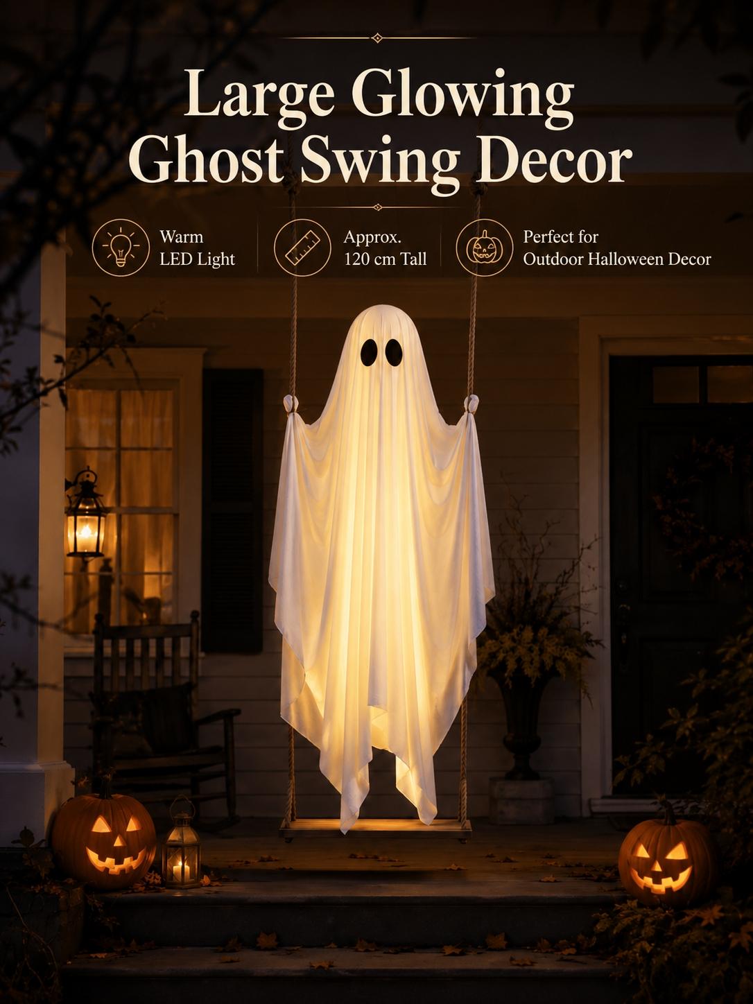 Large Halloween Hanging Swing Ghost Decoration, LED Lights with Remote Control for Outdoor Yard & Tree Hanging, Halloween Party Decor — product image 1