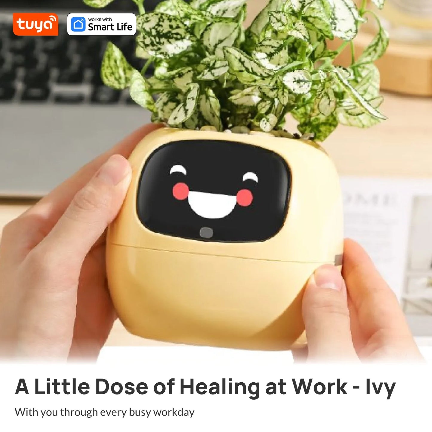 Gen2 Tuya Smart Pet Planter Robot Guidance on Plant Care with Emojis, Adorable Plant Companion with Rich Gesture Interaction, AI