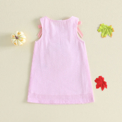 Toddler Baby Little Girl Halloween Dress with Bows Striped Pumpkin Sleeveless Dress Fall 6M-4T
