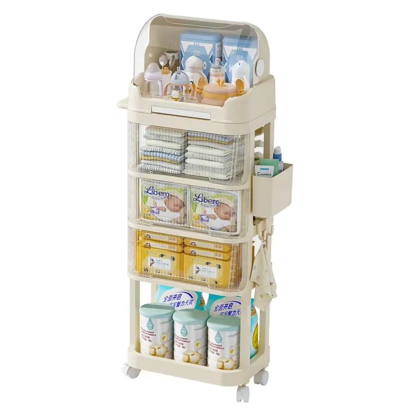 Baby Product Storage Rackmobile Stroller Organizerbottle and Tableware Drainage Boxdustproof Storage Cabinet for Baby Essentials