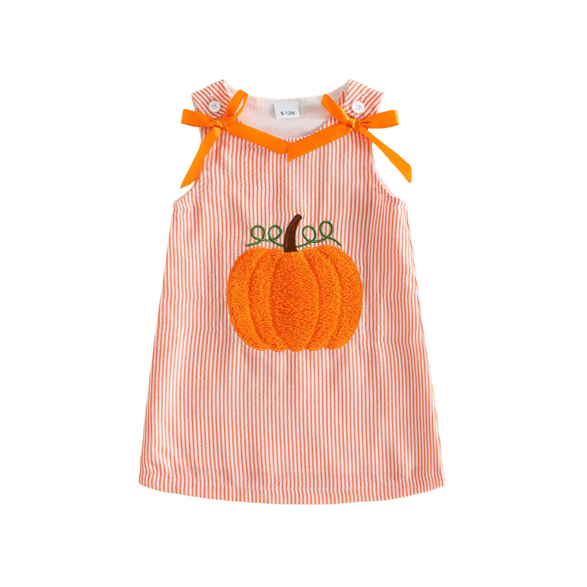 Toddler Baby Little Girl Halloween Dress with Bows Striped Pumpkin Sleeveless Dress Fall 6M-4T