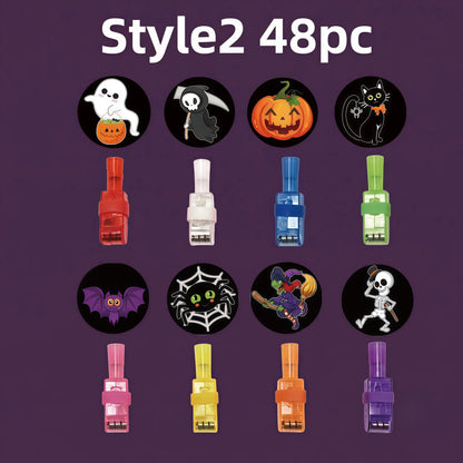 48Pc Halloween Gift Must-Have, Spooky LED Projection Glow Finger Ring Lights, Non-Candy Kids Gift, Unisex All Ages, for Halloween Trick-Or-Treat, Cosplay, Themed Party & Night Decor