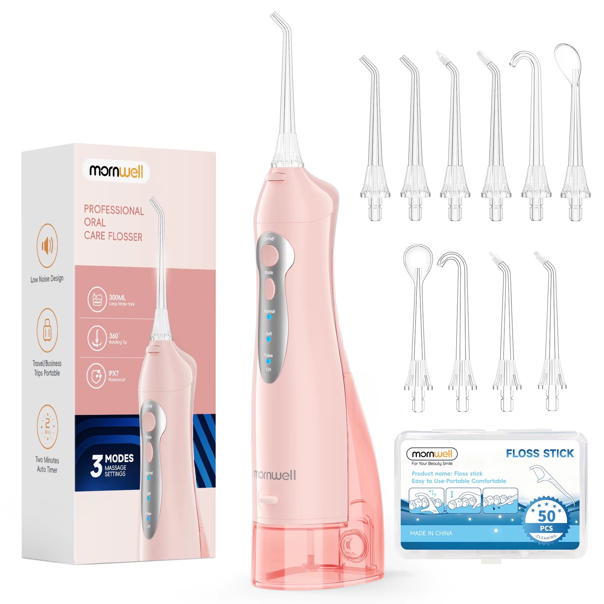 Water Flosser Teeth Picks 6 Jets 3 Modes Portable Cordless D52 Water Floss for Teeth Cleaner IPX7 Waterproof Oral Picks