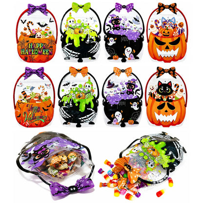 20 Pcs Halloween Gift Bags, Plastic Candy Bags, Trick or Treat Bags with Handle,Featuring Cauldron and Pumpkin Designs. Ideal for Students, Teachers, and Neighbors, Perfect for Storing Classroom Snacks and as Party Favors at Halloween Birthday Parties
