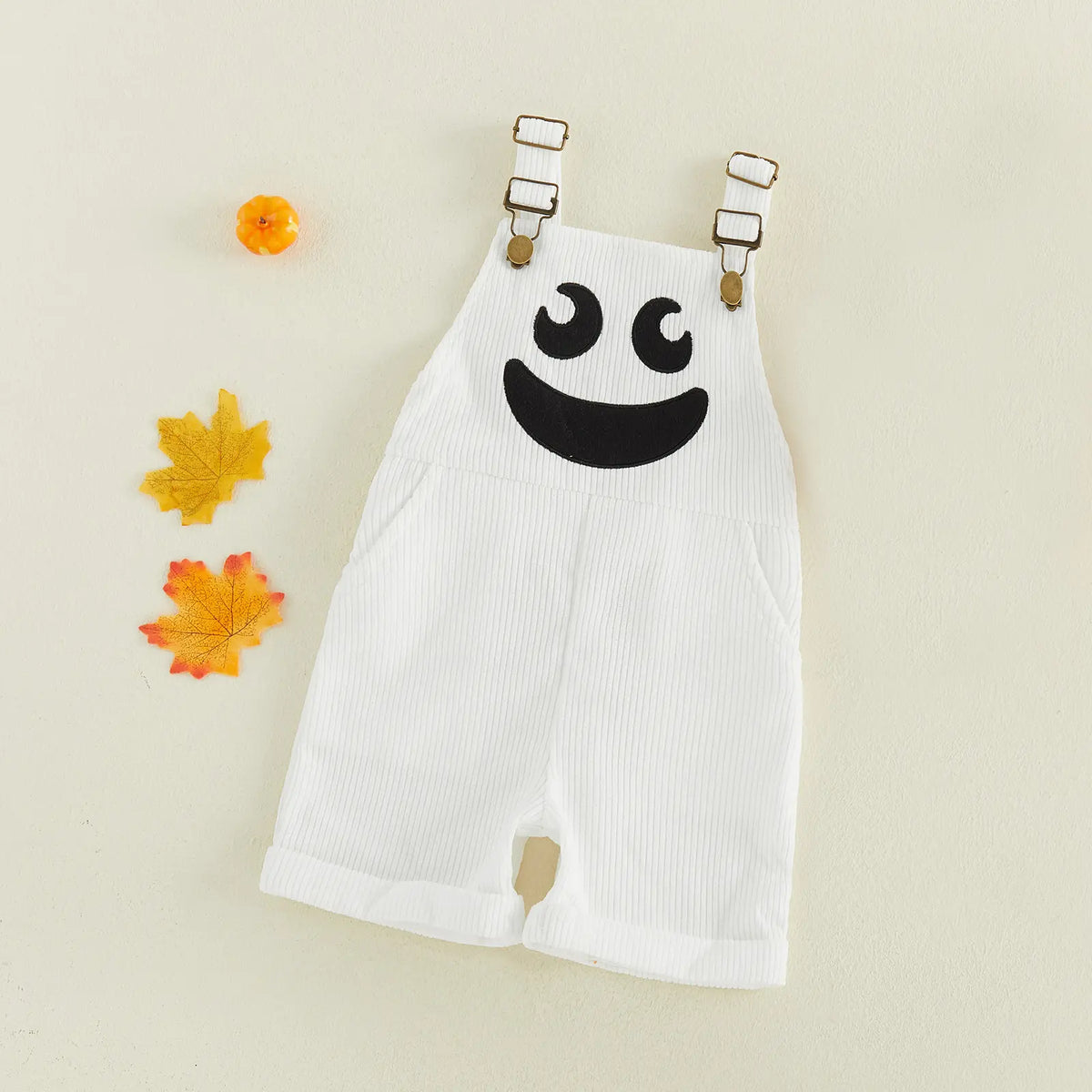 Toddler Corduroy Overalls with Suspenders, Pockets, 2 Ghost/Pumpkin Motifs - Soft Thick Wale, Boy Jumpsuit for Family Gathering, Kindergarten Party Costume