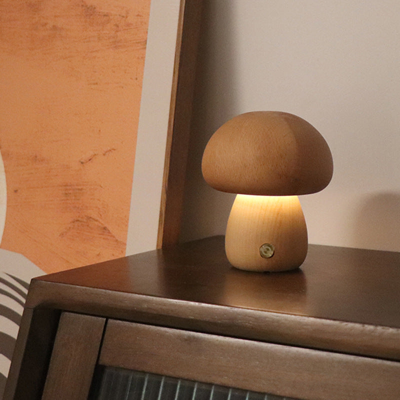 INS Wooden Cute Mushroom LED Night Light with Touch Switch Bedside Table Lamp for Bedroom Childrens Room Sleeping Night Lamps Home Decor