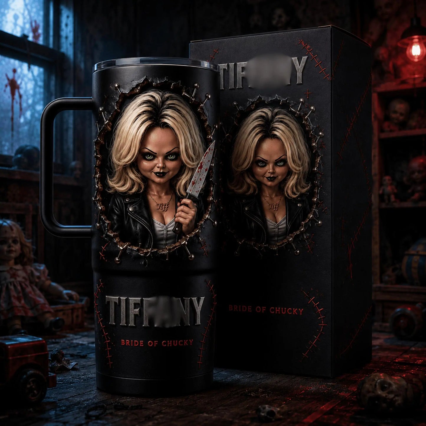 Horror Movie Couple Tumbler: Chucky & Tiff Couple Tumbler 20Oz & 40Oz, Horror Movie Matching Tumblers with Handles, Bride of Chucky Inspired Gift for Couples, Spooky Halloween Drinkware, Anniversary Gift Set