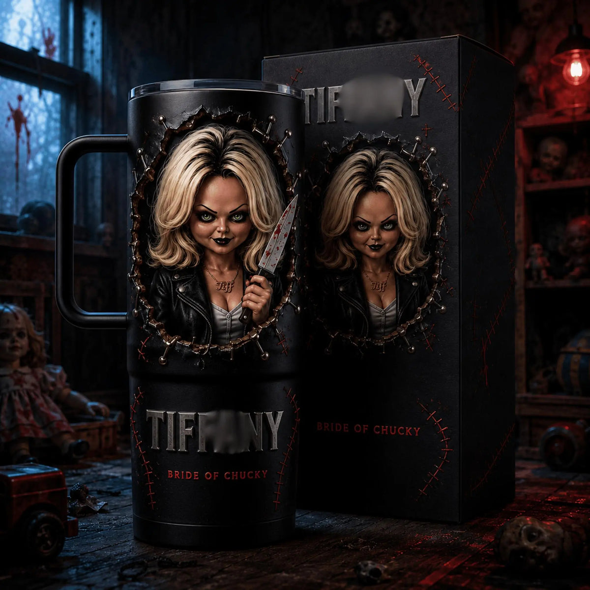Horror Movie Couple Tumbler: Chucky & Tiff Couple Tumbler 20Oz & 40Oz, Horror Movie Matching Tumblers with Handles, Bride of Chucky Inspired Gift for Couples, Spooky Halloween Drinkware, Anniversary Gift Set