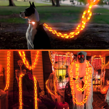 Flacchi Outdoor Halloween Chain Lights (Solar/Battery) 160 Leds. Waterproof Plastic, 8 Lighting Modes. Perfect Spooky Hanging Decor for Halloween Parties, Bushes, Fences, and Patios. Orange/Purple