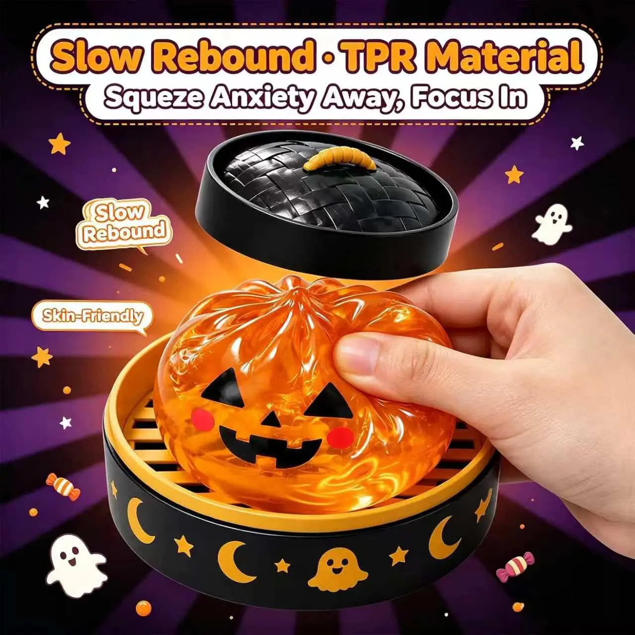 Halloween Cute Scary Ghost Maruko Squishy Squeeze Toy Set - Mini Portable Stress Fidget Item, Squishy Haul Sensory Kids Toy, Unique Whimsical Party Treat Bag Filler & Whimsical Gift, Fidgets