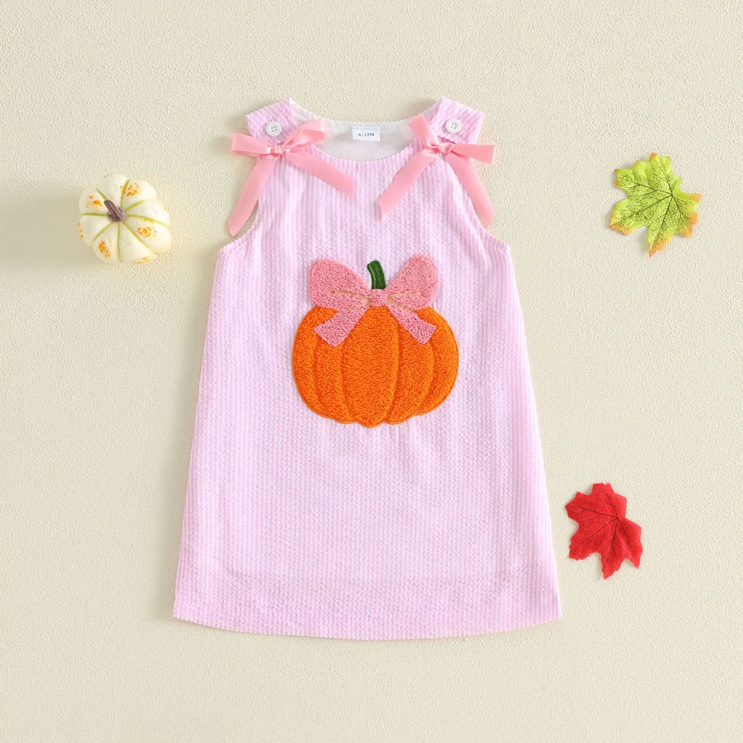 Toddler Baby Little Girl Halloween Dress with Bows Striped Pumpkin Sleeveless Dress Fall 6M-4T
