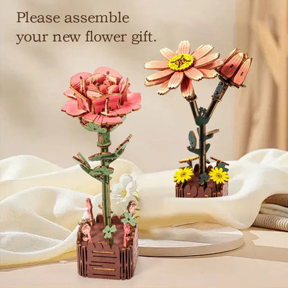 3D Flower Wooden Puzzles, DIY Wooden Flowers Model Kit Building Set Crafts for Adults to Build, Botanical Collection Gift Ideas