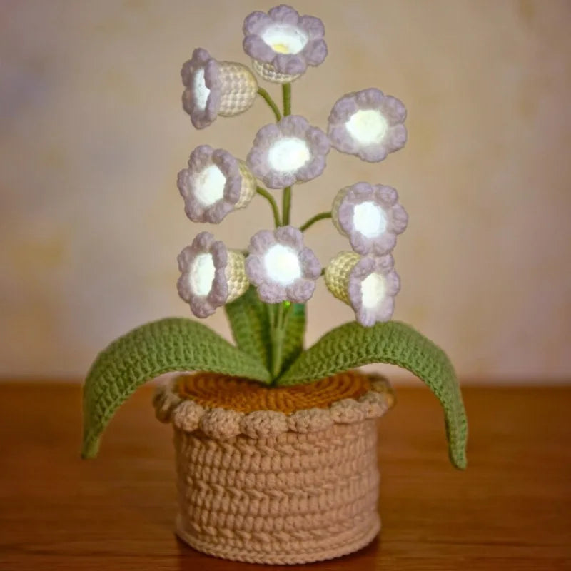 Lily of the Valley Lamp,Crochet Artificial Flowers with Night Lights,Cordless Table Lamp- Women Gift Ideas,Desk Home Decorations