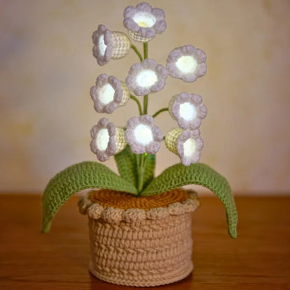 Lily of the Valley Lamp,Crochet Artificial Flowers with Night Lights,Cordless Table Lamp- Women Gift Ideas,Desk Home Decorations