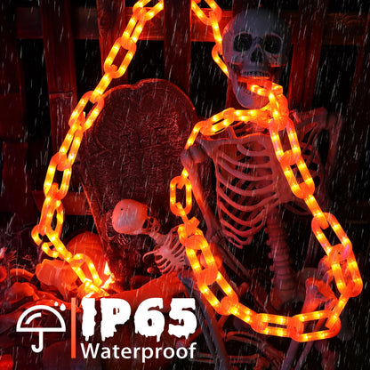 Flacchi Outdoor Halloween Chain Lights (Solar/Battery) 160 Leds. Waterproof Plastic, 8 Lighting Modes. Perfect Spooky Hanging Decor for Halloween Parties, Bushes, Fences, and Patios. Orange/Purple