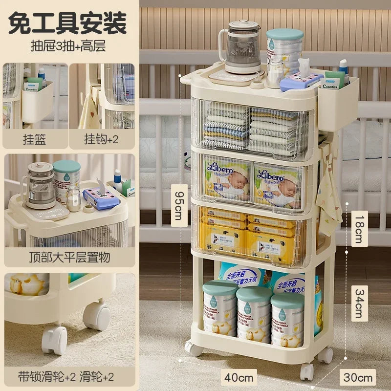 Baby Product Storage Rackmobile Stroller Organizerbottle and Tableware Drainage Boxdustproof Storage Cabinet for Baby Essentials