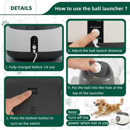 Dog Ball Thrower Launcher, Automatic Ball Launcher for Large Dogs, Interactive Dog Toy with Three Ranges, Includes 3 ETPU Balls and a Data Line, Suitable for Large Dogs, Gray/White