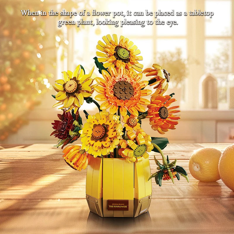 Van Gogh Sunflowers 1328Pcs Building Blocks with Vase, Art Building Toys, DIY Flower Bouquet Home Decor, Gift Ideas Women Girls
