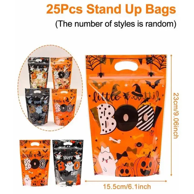20 Pcs Halloween Gift Bags, Plastic Candy Bags, Trick or Treat Bags with Handle,Featuring Cauldron and Pumpkin Designs. Ideal for Students, Teachers, and Neighbors, Perfect for Storing Classroom Snacks and as Party Favors at Halloween Birthday Parties