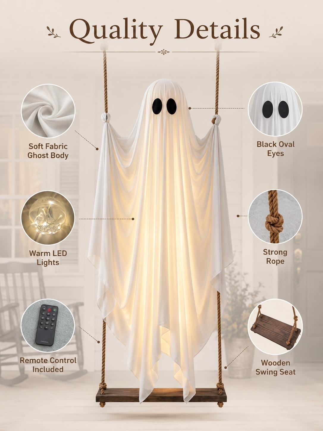 Large Halloween Hanging Swing Ghost Decoration, LED Lights with Remote Control for Outdoor Yard & Tree Hanging, Halloween Party Decor — product image 3