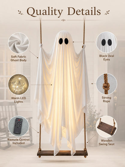 Large Halloween Hanging Swing Ghost Decoration, LED Lights with Remote Control for Outdoor Yard & Tree Hanging, Halloween Party Decor — product image 3