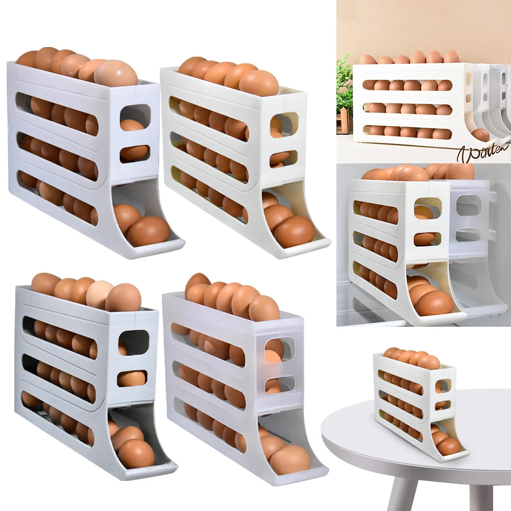 4 Layer Automatic Egg Roller Space Saving 30 Egg Container Rolling Egg Holder Plastic Egg Tray for Refrigerator Kichen Cabinet