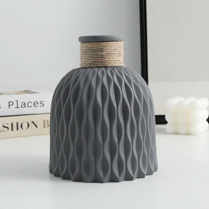 1PC Pineapple Pattern Twine Imitation Ceramic Plastic Vase Simple Water Wave Pattern Flower Arrangement Vase
