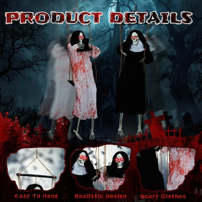 Outdoor Halloween Decorations 2 Packs Hanging Ghosts Decor with Lighted up Eyes and Horror Scream, 3Ft Scary Grim Reaper Swinging Ghost Flying for Yard Patio Lawn Garden