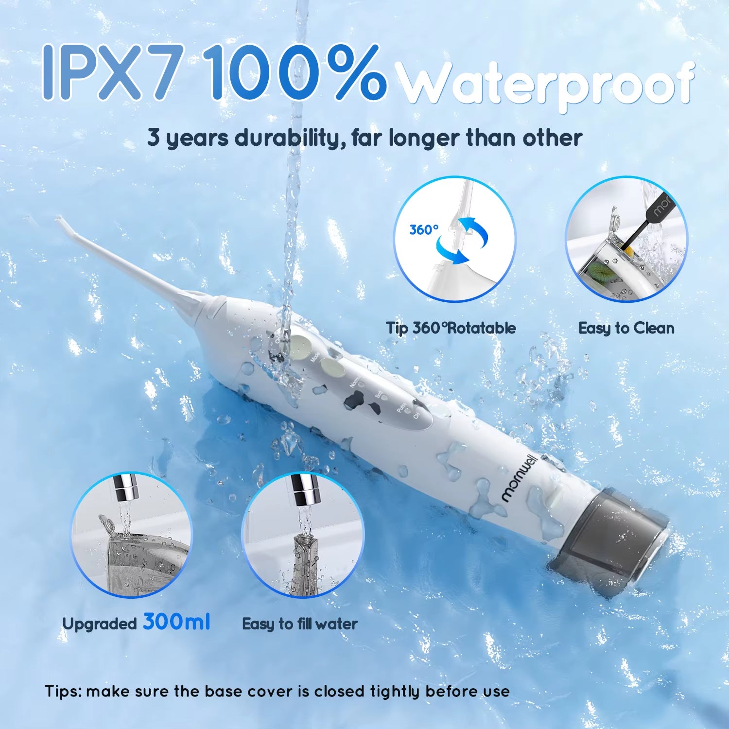 Water Flosser Teeth Picks 6 Jets 3 Modes Portable Cordless D52 Water Floss for Teeth Cleaner IPX7 Waterproof Oral Picks