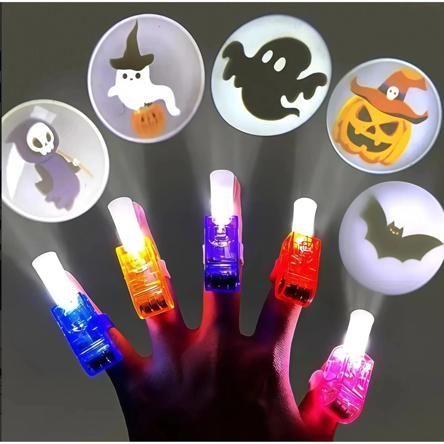 48Pc Halloween Gift Must-Have, Spooky LED Projection Glow Finger Ring Lights, Non-Candy Kids Gift, Unisex All Ages, for Halloween Trick-Or-Treat, Cosplay, Themed Party & Night Decor