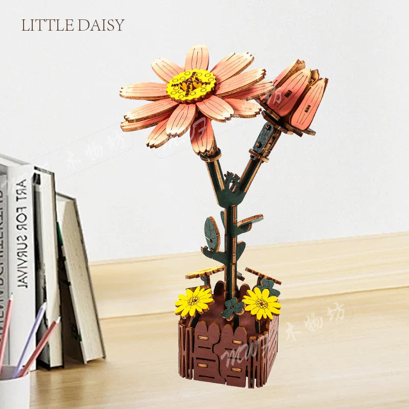 3D Flower Wooden Puzzles, DIY Wooden Flowers Model Kit Building Set Crafts for Adults to Build, Botanical Collection Gift Ideas
